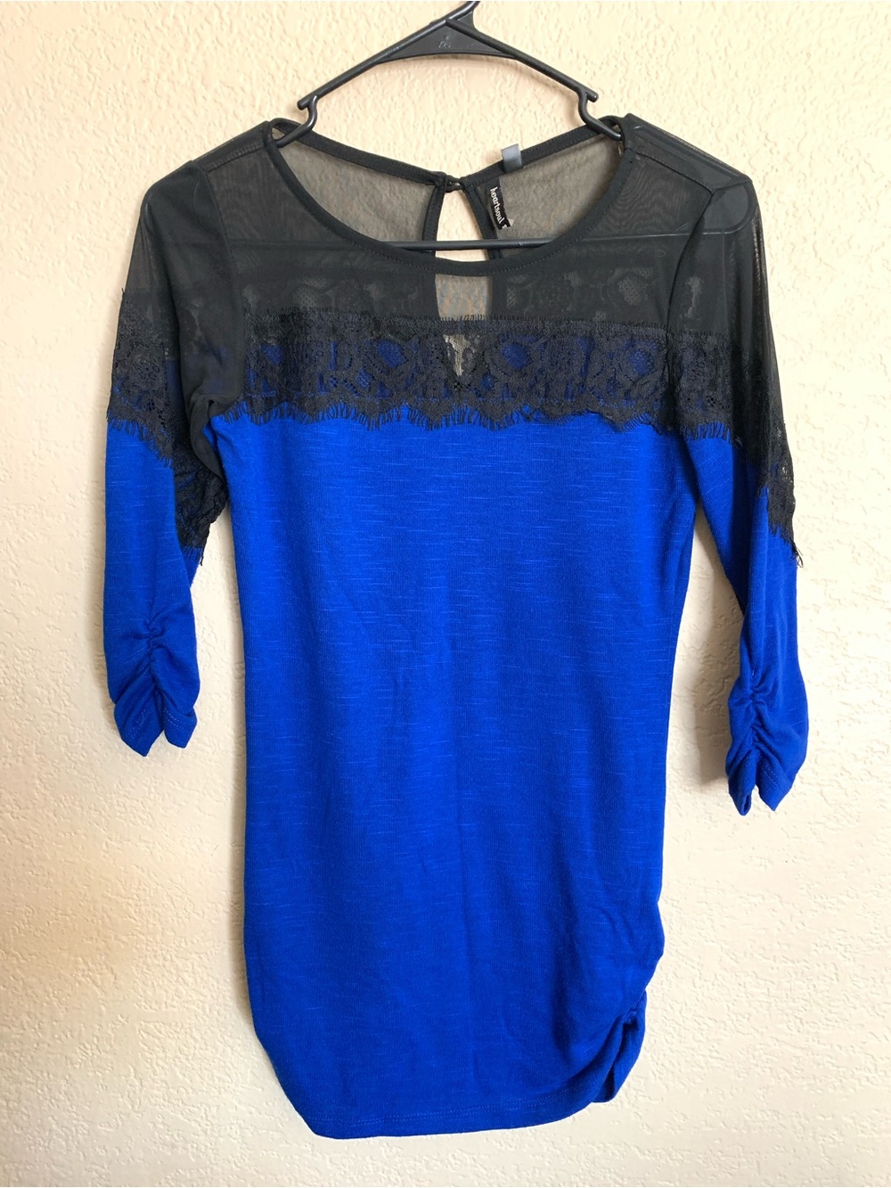 HeartSoul Royal Blue and Black Lace Yoke Blouse